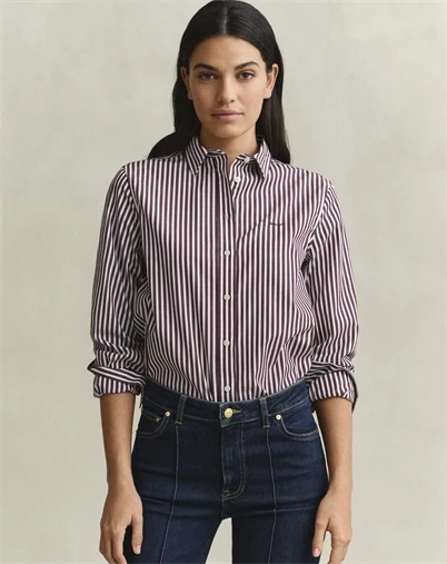 Gant - Classic Striped Skjorte - Darkened Wine 